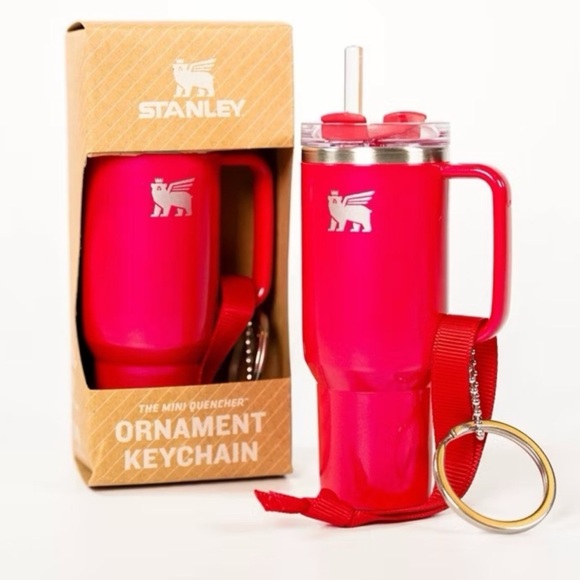 2 STANLEY mini quencher Water Bottle Keychain Christmas Ornament Charm Set of 2 - Picture 10 of 10